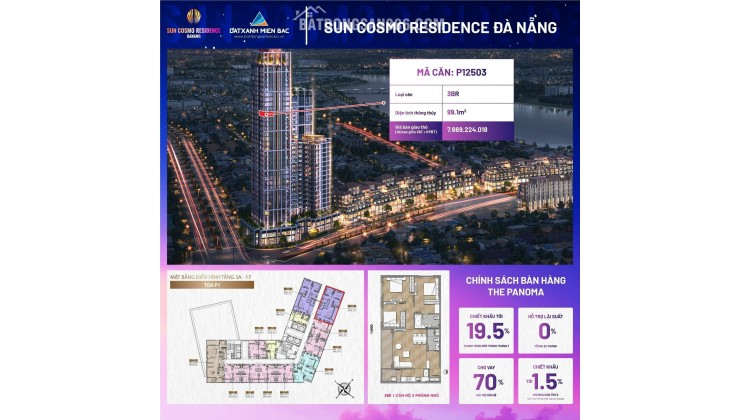 Sẵn 01 căn hộ 3PN duy nhất của CĐT Sun Group chiết khấu nhanh 20% lên đến 1 tỷ 300trieu