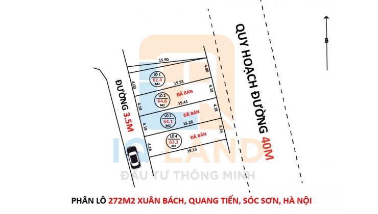 Bán 62,4m2 Xuân Bách, Quang Tiến, Sóc Sơn. Đường Thông 3.5m, phía sau có dự án mở đường 40m