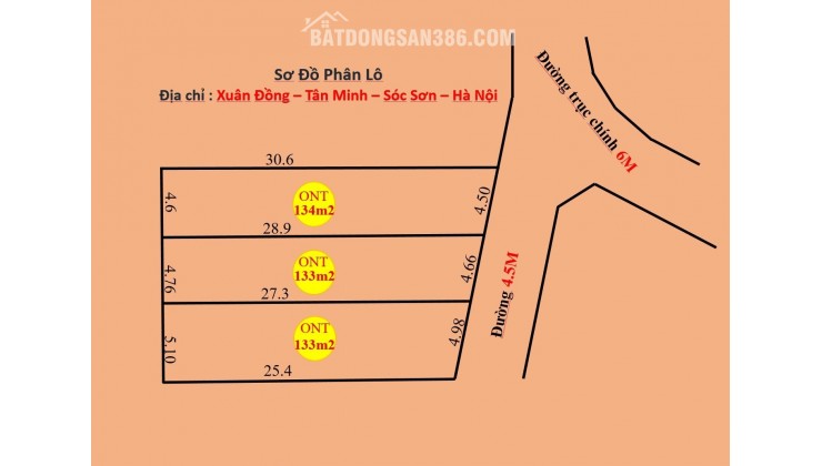 Bán đất phân được 3 lô đẹp 399m tại Tân Minh Sóc Sơn giá hơn 6tr/m2