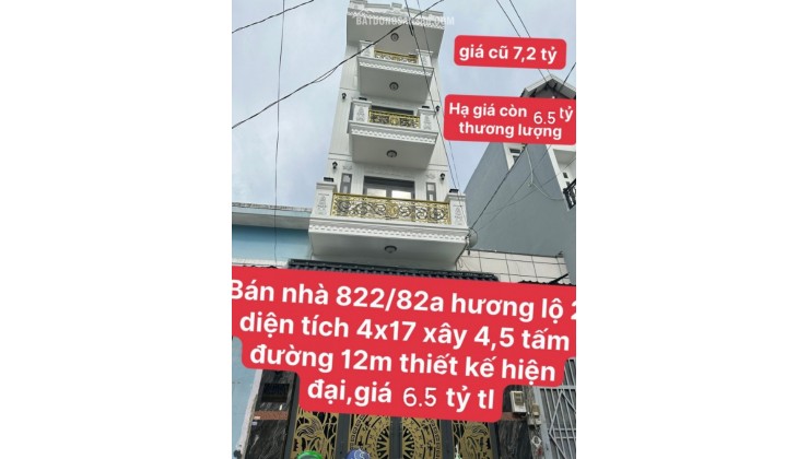 Bán nhà hẻm Hương Lộ 2 KP10, Bình Trị Đông A 68m2 SHR 4.5 tấm 6.5 tỷ Lh:0906577055