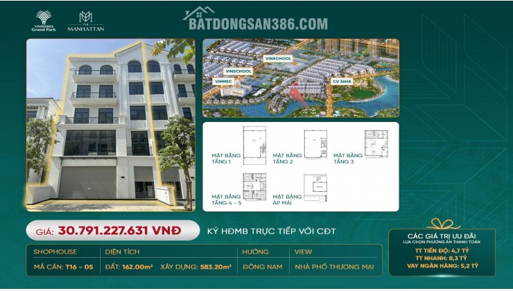 BÁN NHÀ PHỐ, BIỆT THỰ VEN SÔNG VINHOMES GRAND PARK THỦ ĐỨC