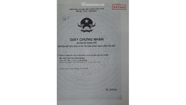 CHÍNH CHỦ BÁN GẤP: nhà Phường 4 Quận 3 DT 27,8m 1T2L SHR 6.7 tỷ. Lh:0918045794.