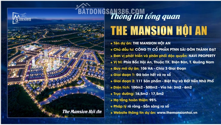 Chỉ 14.7 tr/m2 giỏ hàng đẹp mới ra mắt The Mansion Hội An- Chưa chiết khấu giai đoạn