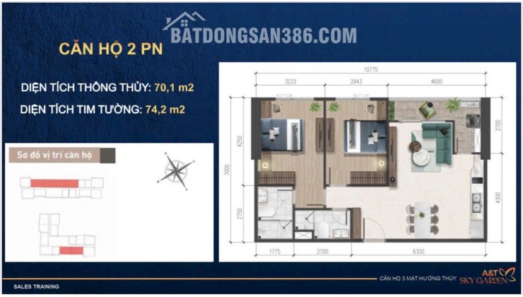 Cần bán căn 2pn 74m2 căn hộ A&T sky garden, giá gđ1 chỉ 30tr/m2