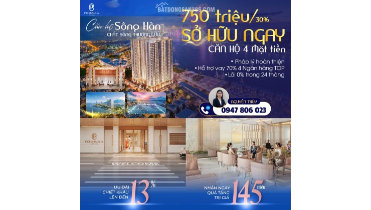 Cực HOT! Sở hữu căn hộ PENINSULA Đà Nẵng chỉ từ 53,5tr/m2. Quỹ 5 căn 2 PN độc quyền, giá gốc từ CĐT