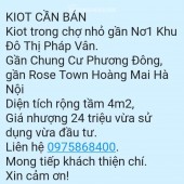 BÁN KIOT TRONG CHỢ GẦN NƠ1 KHU ĐÔ THỊ PHÁP VÂN. 4M2 CHỈ 24TR. LH:0975868400.