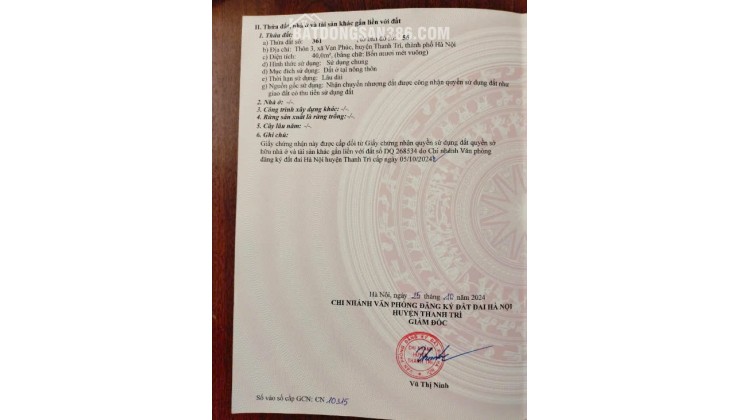 CHÍNH CHỦ CẦN BÁN NHANH MẢNH ĐẤT TẠI THÔN 3 - VẠN PHÚC - THANH TRÌ - HÀ NỘI