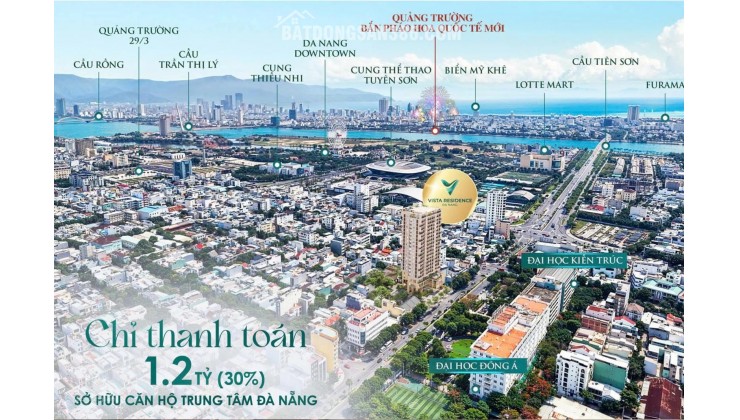 Xuất ngoại giao căn 2PN, 2WC, 3LOYA. View Thành phố, sông Hàn, ck 12%, lãi suất 0%