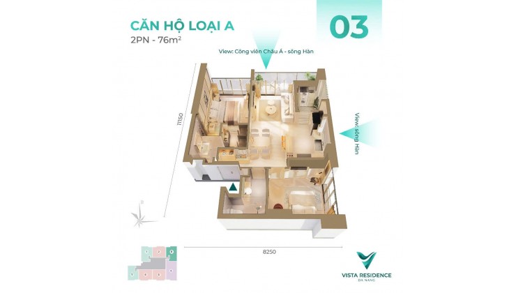 Vista Residence Đà Nẵng – Căn 2 Phòng Ngủ: Sống Xanh, View Nét