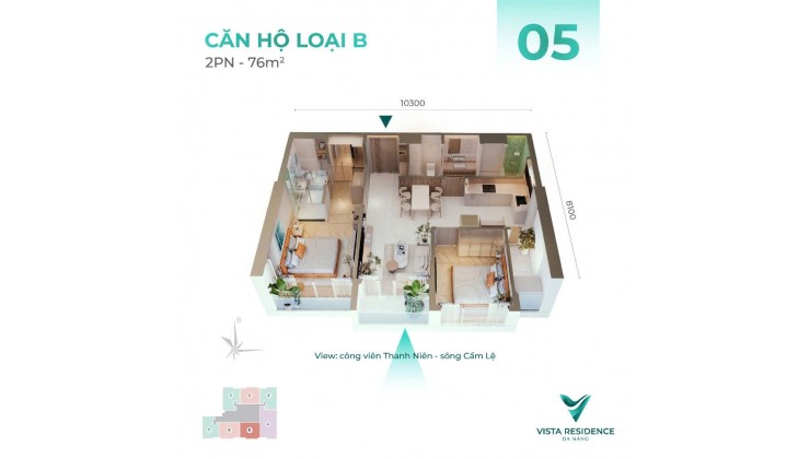 Vista Residence Đà Nẵng – Căn 2 Phòng Ngủ: Sống Xanh, View Nét