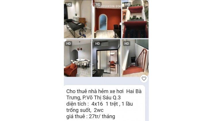 CHO THUÊ NHÀ HẺM XE HƠI TẠI TP HỒ CHÍ MINH, GIÁ CHỈ TỪ 27TR/TH. LH:0934005382, 0372931444