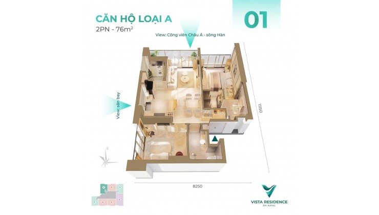 Cực hiếm 2PN dự án Vista Residence TTTP Hải Châu Đà Nẵng chỉ từ 1 tỷ 3