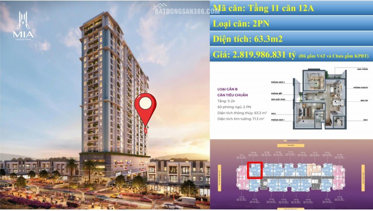 Chỉ với 998tr/2PN/63.3m2 Sở hữu ngay căn hộ view biển - MIA CENTER POINT
