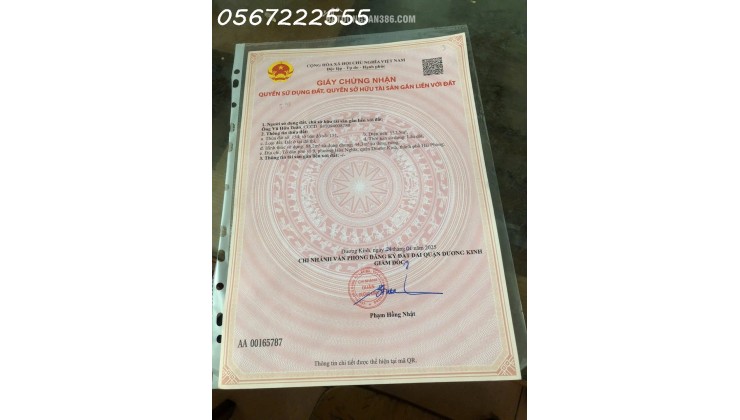 Chính chủ bán mảnh đất vuông vắn, vị trí đẹp Tại Tổ 9 Hoà Nghĩa - Dương Kinh.