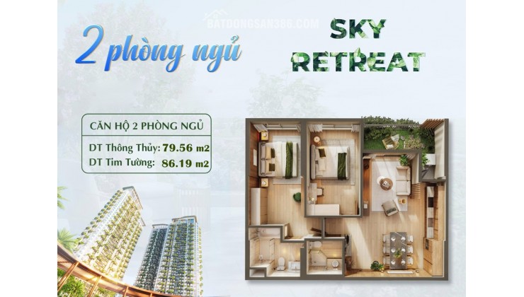 Căn hộ 2PN Sky Retreat Eco Retreat giá gốc CĐT 3,9 tỷ (gồm VAT+KPBT), view biệt thự đảo