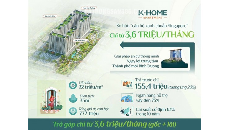 K-Home Apartment 2PN – lựa chọn an cư và đầu tư thông minh chỉ 1,55 tỷ