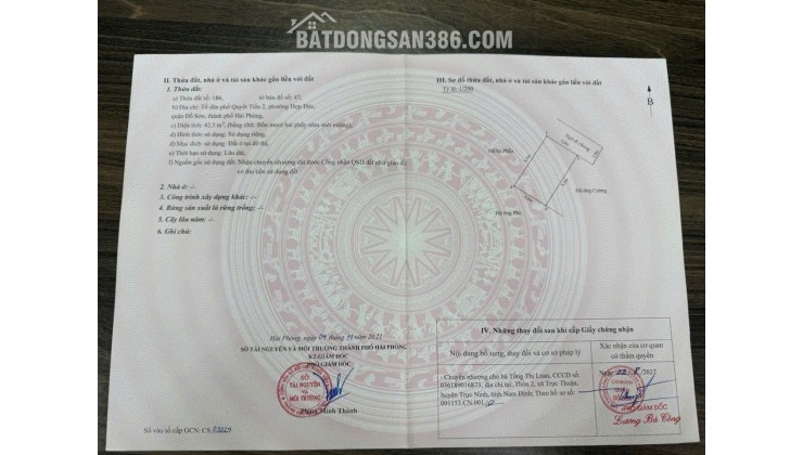 Chính chủ cần bán đất tại TDP Quyết Tiến, phường Hợp Đức, quận Đồ Sơn, Hải Phòng.