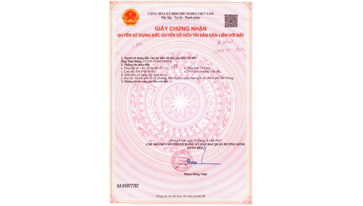 1.3xx tỷ 104m2 Hòa Nghĩa Dương Kinh Zalo 0567222555