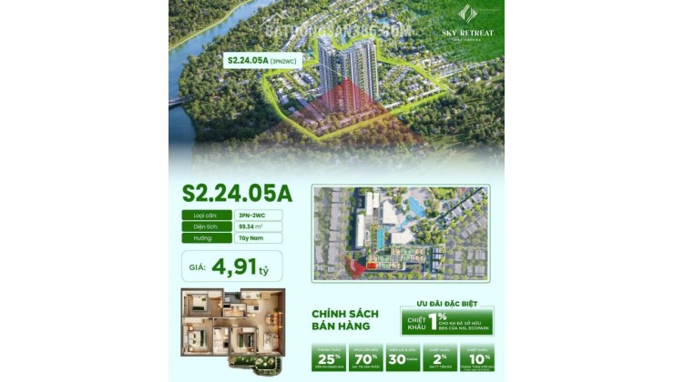 Bán căn hộ 3PN Eco Retreat giá tốt, có vườn mây siêu đẹp