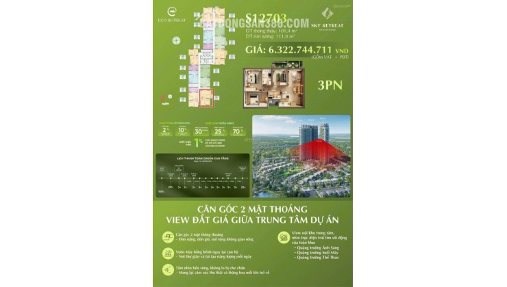 Căn hộ 3PN Eco Retreat vườn mây cuối cùng có tầm nhìn toàn dự án xanh mát giá chủ đầu tư