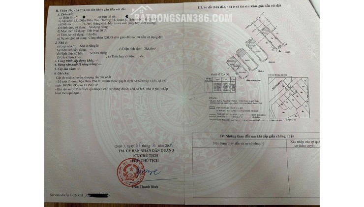 Bán Nhà Mặt Tiền 381 Điện Biên Phủ, P4, Q3