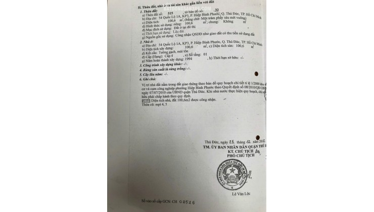BÁN NHÀ MẶT TIỀN QL1A, HIỆP BÌNH PHƯỚC, DT 100,6M2, SHR, CHỈ 4.9 TỶ. LH:0765659378.