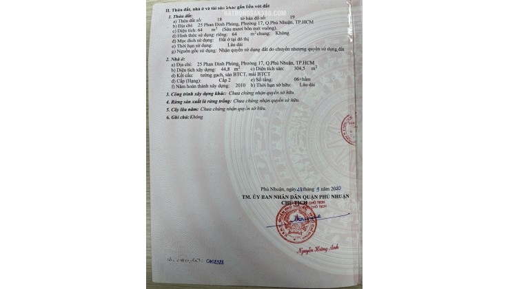 Bán Nhà Mặt Tiền 25 Phan Đình Phùng, P 17, Q. Phú Nhuận