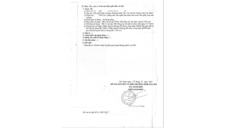 Bán đất mặt tiền quốc lộ 22B - Hiệp Tân, Hoà Thành, Tây Ninh