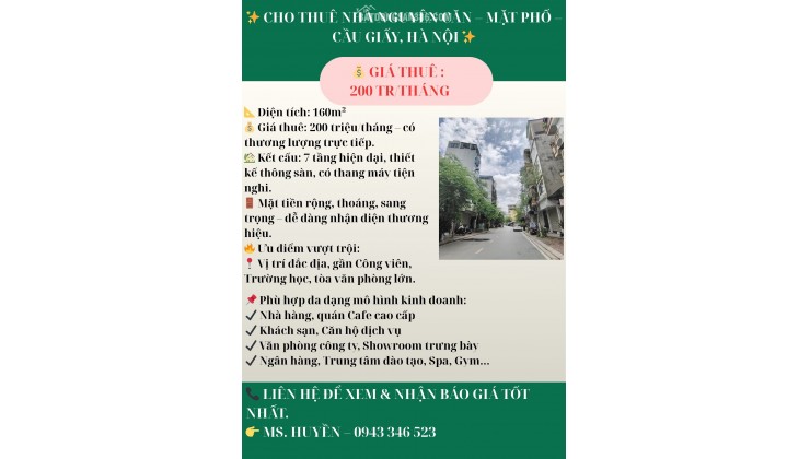  CHO THUÊ NHÀ NGUYÊN CĂN – MẶT PHỐ – CẦU GIẤY, HÀ NỘI 