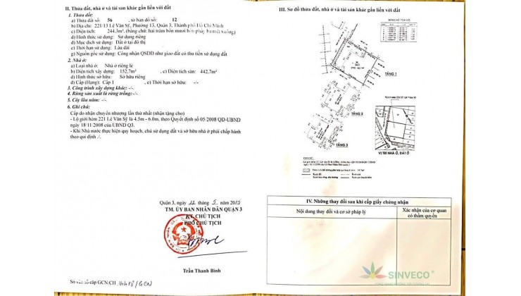 Bán Nhà Hẻm Xe Hơi 221/13 Lê Văn Sỹ, P13, Q3