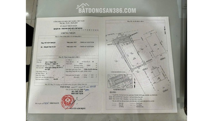 Bán Nhà Hẻm Xe Hơi 58/12 Thành Thái, Hòa Hưng