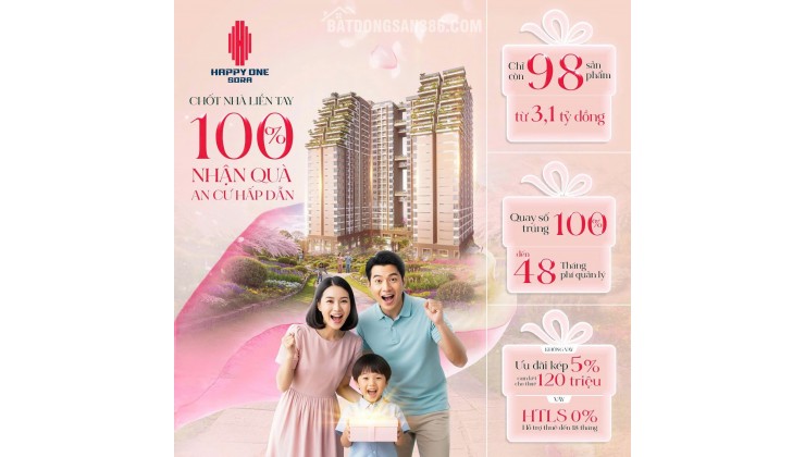 MỞ BÁN CĂN HỘ HAPPY ONE SORA THỦ ĐỨC, NỘI THẤT CAO CẤP, DT 69M2, CHỈ TỪ 3.2 TỶ. LH:0987225871.
