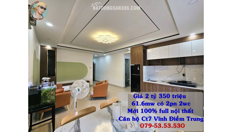 Căn hộ CT7 vinh điềm trung Nha Trang. có riêng sở hưu lâu dài. 2pn 2 wc. giá chỉ 2 ty 350 chính chủ O79-535353O