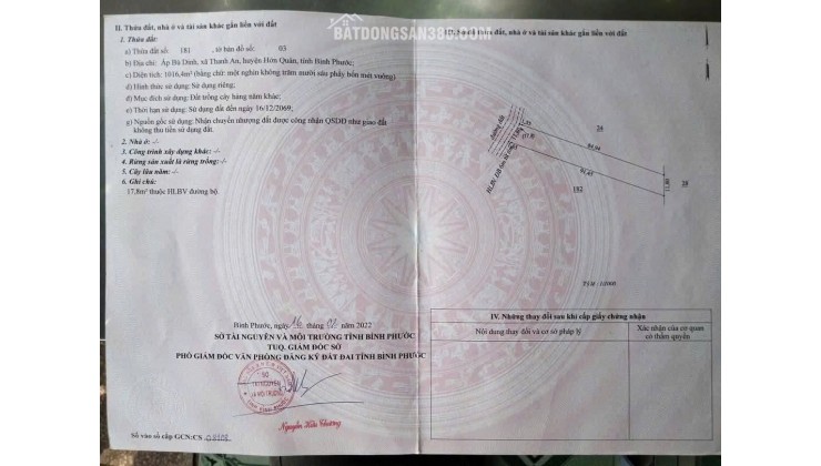 CHÍNH CHỦ CẦN BÁN ĐẤT 1000m² (12x90m) – GIÁ CHỈ 550 TRIỆU-  HỚN QUẢN -  BÌNH PHƯỚC