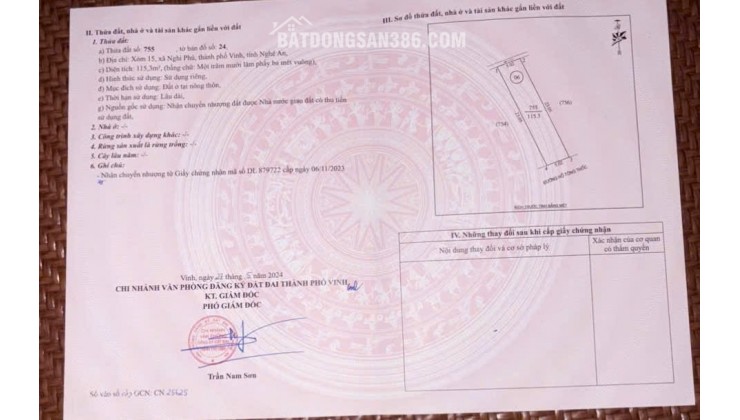 Bán lô 115m2 mặt đường Hồ Tông Thốc, gần Bệnh Viện Ba Lan, TP Vinh