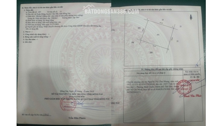 Đất Chính Chủ - Giá Tốt - Cần Bán Đất Tại xã Xuân Đông , huyện Cẩm Mỹ , Đồng Nai