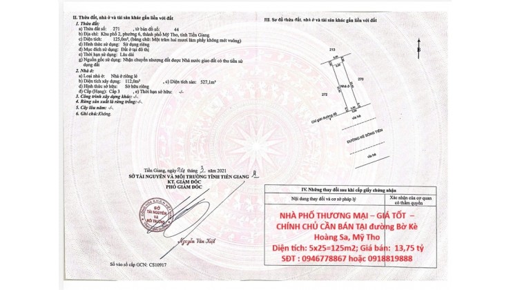 NHÀ PHỐ THƯƠNG MẠI – GIÁ TỐT  – CHÍNH CHỦ CẦN BÁN TẠI đường Bờ Kè Hoàng Sa, Mỹ Tho