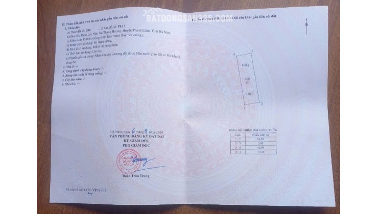 Chính Chủ Cần Bán Gấp Lô Đất Vị Trí Đẹp Tại Xã Thanh Hương - Thanh Liêm - Hà Nam