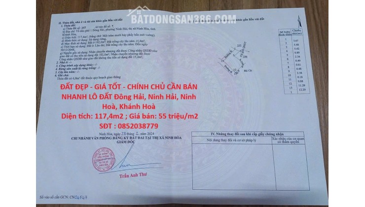 ĐẤT ĐẸP - GIÁ TỐT - CHÍNH CHỦ CẦN BÁN NHANH LÔ ĐẤT Đông Hải, Ninh Hải, Ninh Hoà, Khánh Hoà