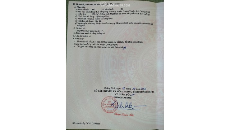 GẤP GẤP GẤP!!! CHÍNH CHỦ CẦN BÁN Đất Đấu Giá Tại Xã Quảng Phương, Quảng Trạch,,Quảng Bình.