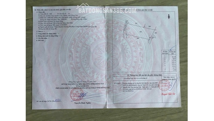 LÔ ĐẤT VỊ TRÍ ĐẸP - GIÁ TỐT tại xã Bàu Cạn, huyện Long Thành, tỉnh Đồng Nai