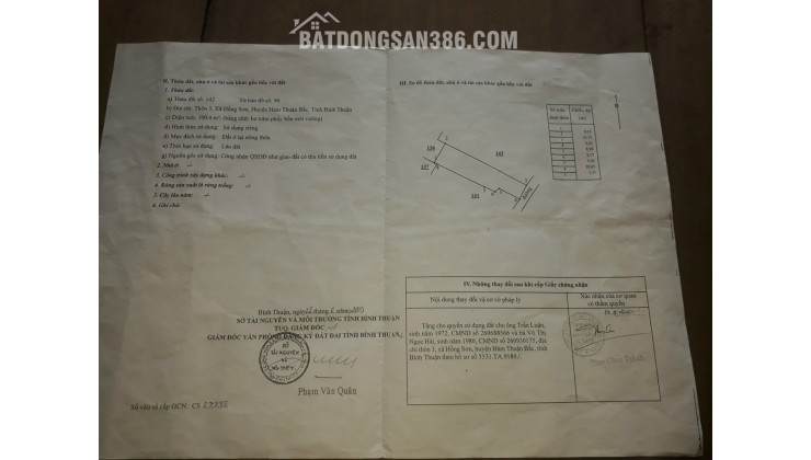 ĐẤT ĐẸP – GIÁ TỐT  – CHÍNH CHỦ BÁN Tại Xã Hồng Sơn, Hàm Thuận Bắc Bình Thuận