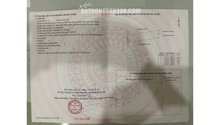 ĐẤT ĐẸP  - GIÁ ĐẦU TƯ –CHÍNH CHỦ  CẦN BÁN  LÔ ĐẤT  TẠI Xã Suối Kiết , Huyện Tánh Linh,  Bình Thuận