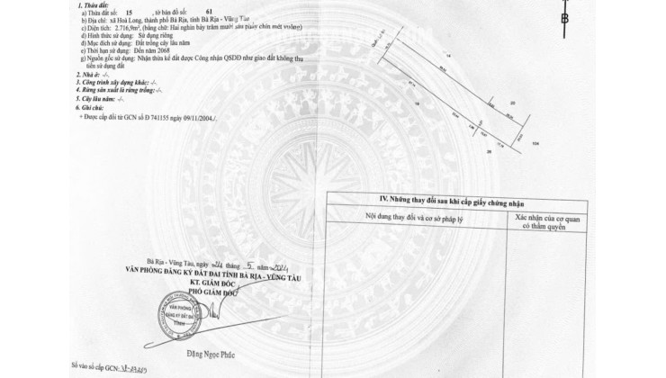 BÁN 2716M ĐẤT MẶT TIỀN QUỐC LỘ 56 XÃ HÒA LONG BRVT GIÁ 28 TỶ. LH:0937652763.