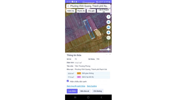 Bán đất khu giáo viên trường Hướng Nghiệp - đường Võ Trường Toản (P Vĩnh Quang cũ, P Rạch Giá, An Giang)