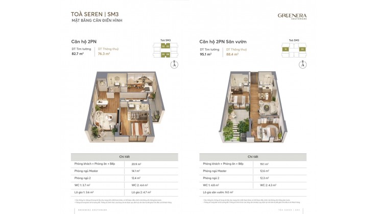 Nhận chiết khấu 17% (GTCH),căn hộ 2 phòng ngủ view sông tầng đẹp dự án Greenera Southmark