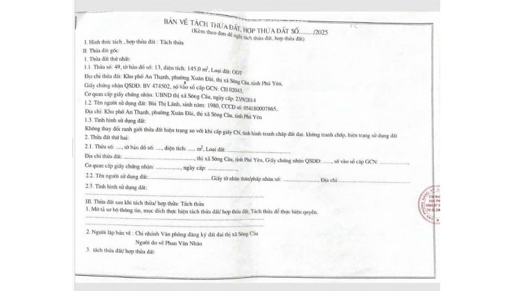 BÁN ĐẤT TẠI SÔNG CẦU PHÚ YÊN, DT 145M2 SHR 1.35 TỶ. LH: 0942908536