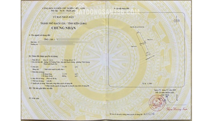 Bán đất khu giáo viên trường Hướng Nghiệp - đường Võ Trường Toản (P Vĩnh Quang cũ, P Rạch Giá, An Giang)