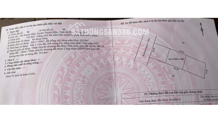 Kẹt tiền Chính Chủ bán gấp đất Xuyên Mộc giá rẻ 344m² Gần Cao Tốc, Giá 2,2 Tỷ Sổ hồng ngay