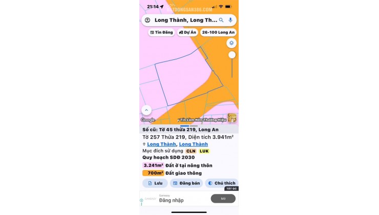 LÔ ĐẤT CHÍNH CHỦ - Vị Trí ĐẮC ĐỊA - Xã Long An, Huyện Long Thành ( NAY LÀ XÃ LONG THÀNH - ĐỒNG NAI )